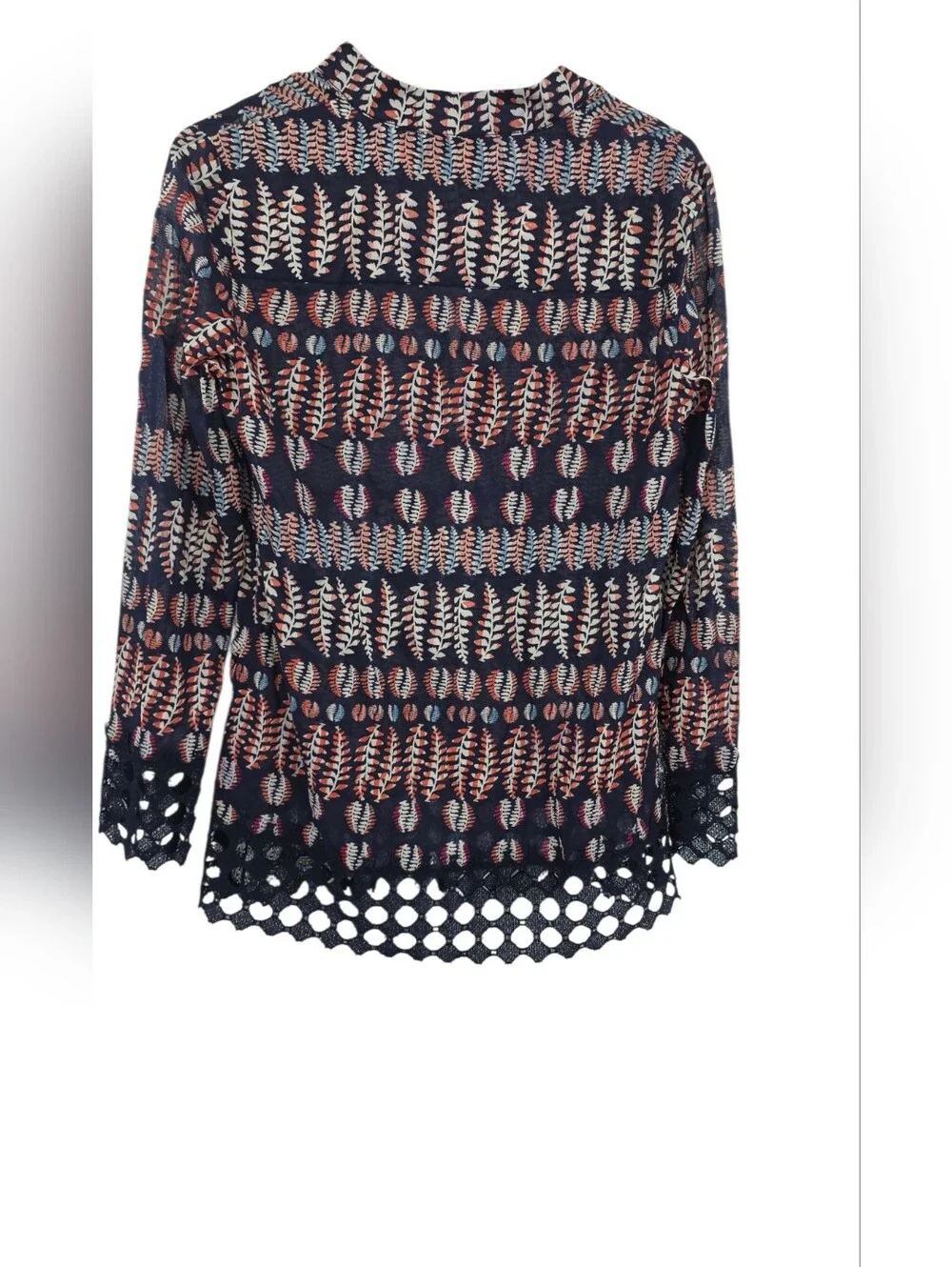 Tory‎ Burch Blue and Pink Graphic Tunic with Mandarin Collar 4